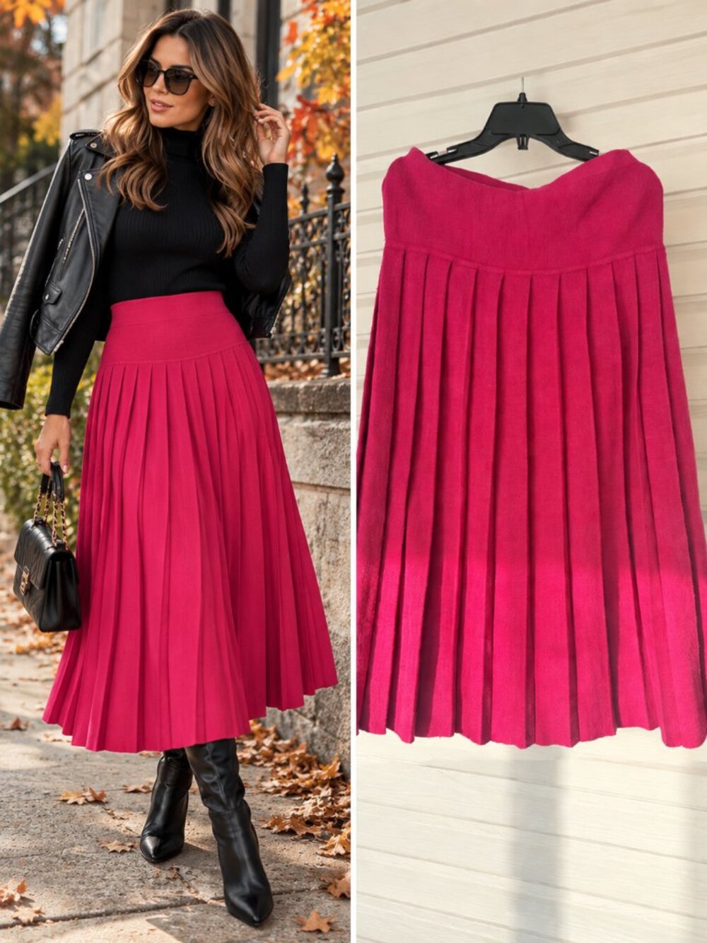 Daniel Hechter Fuchsia Pink Pleated Knit Skirt Quiet Luxury Preppy Large